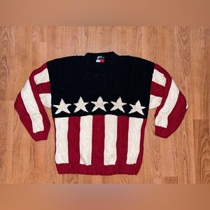 Vintage OG 90s Cable Knit Tommy Hilfiger American Flag Sweater (Captain America)
